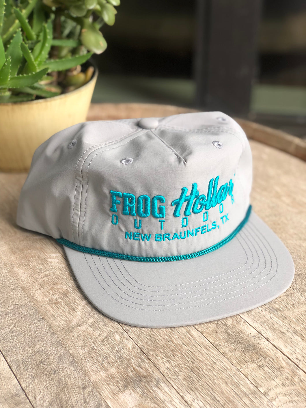 3D Teal/Gray Embroidered Rope Hat