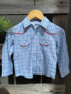 Youth Pearl Snap Long Sleeve- Tattersall/ Light Blue
